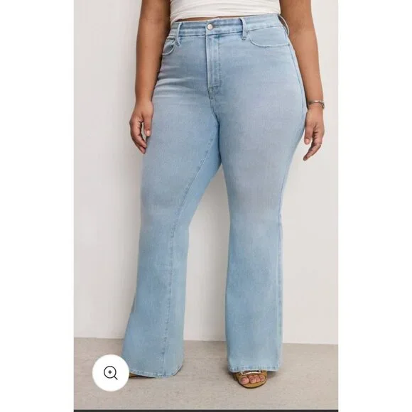 NWT Good American Flare Leg  Jeans sz 26 Light Wash Denim With Flat-Tummy Tech - Picture 3 of 14